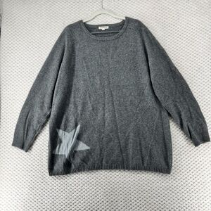 Angel Fleece Star Print Sweater Crew Neck Soft Cozy Pullover Relaxed Fit Gray XL